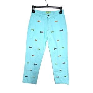 Castaway Nantucket Island Boys 12 Blue Teal Bow Tie Embroidered Chino Pants